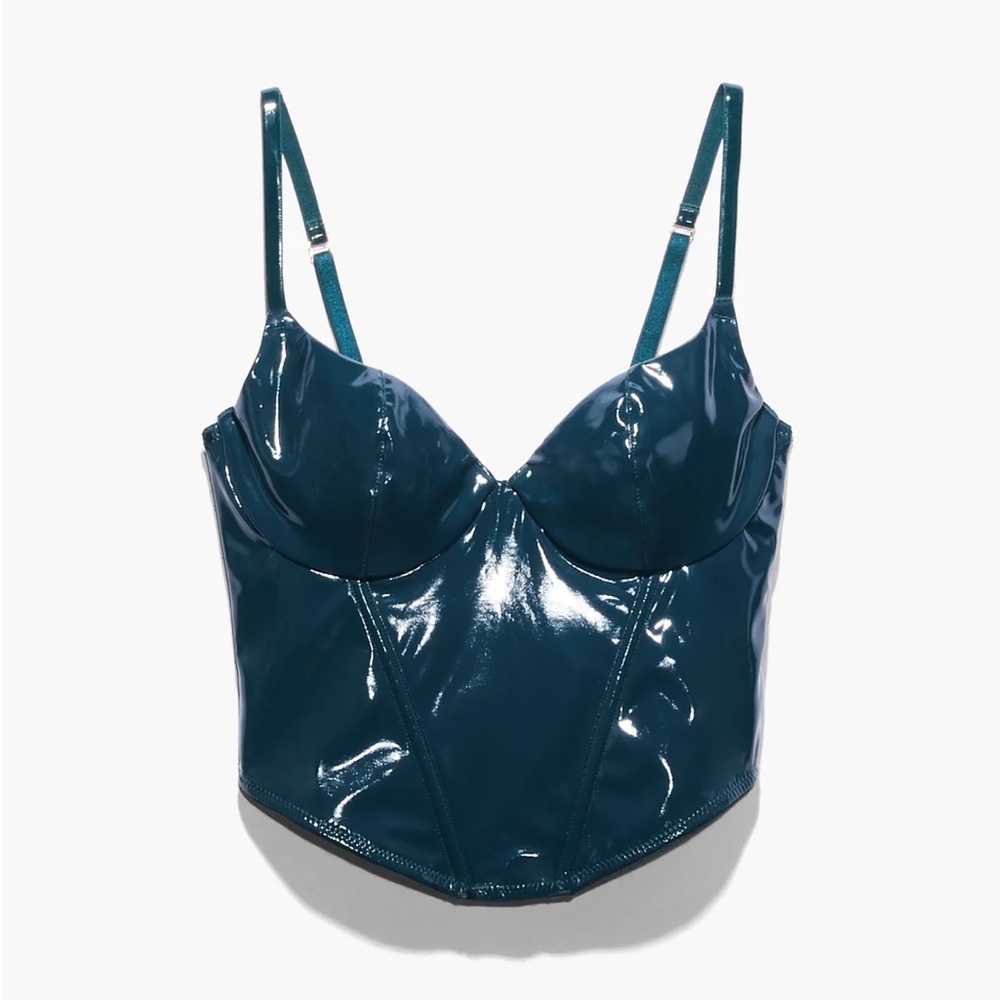 SET: Savage x Fenty Faux leather Vinyl Corset, booty shorts, gloves and stocking